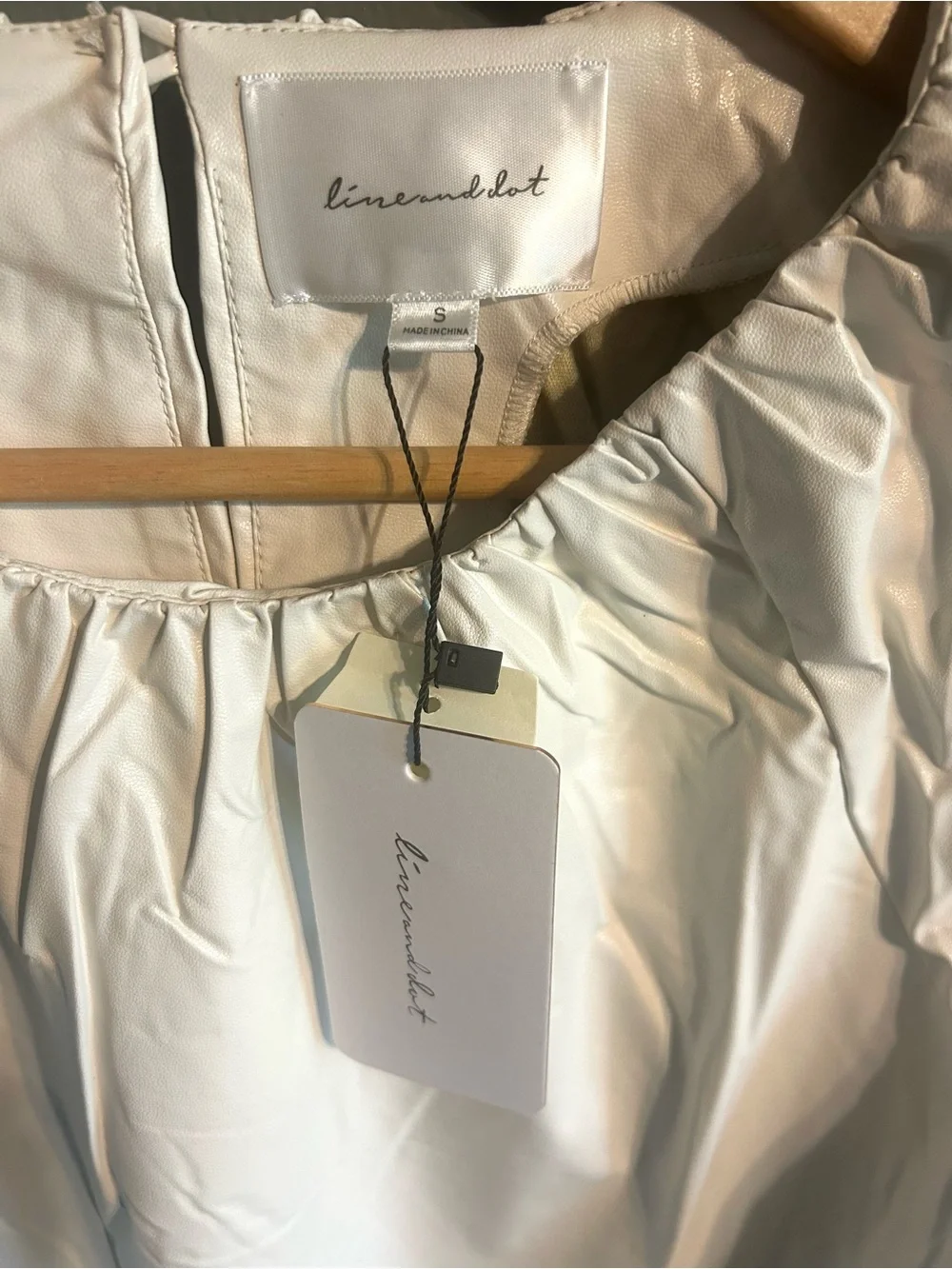 Vegan Leather Line & Dot Cream Long Sleeve Blouse Sz S NWT Anthropologie - Picture 2 of 8